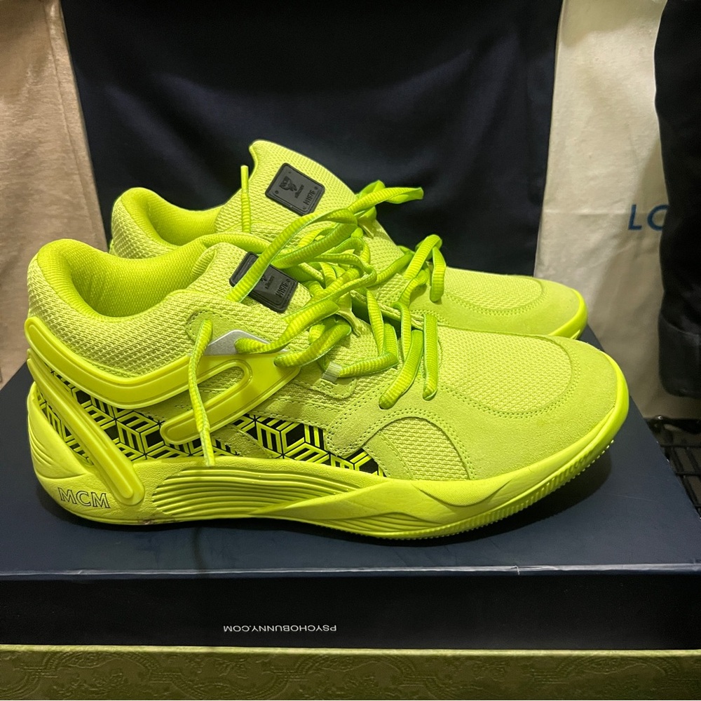 Bright Neon Yellow Sneakers with Geometric Design
